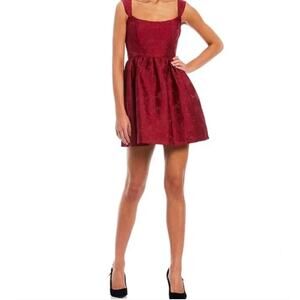 Sachin & Babi womens 10 burgundy Floral Jacquard Fit Flare Formal Mini Dress NWT